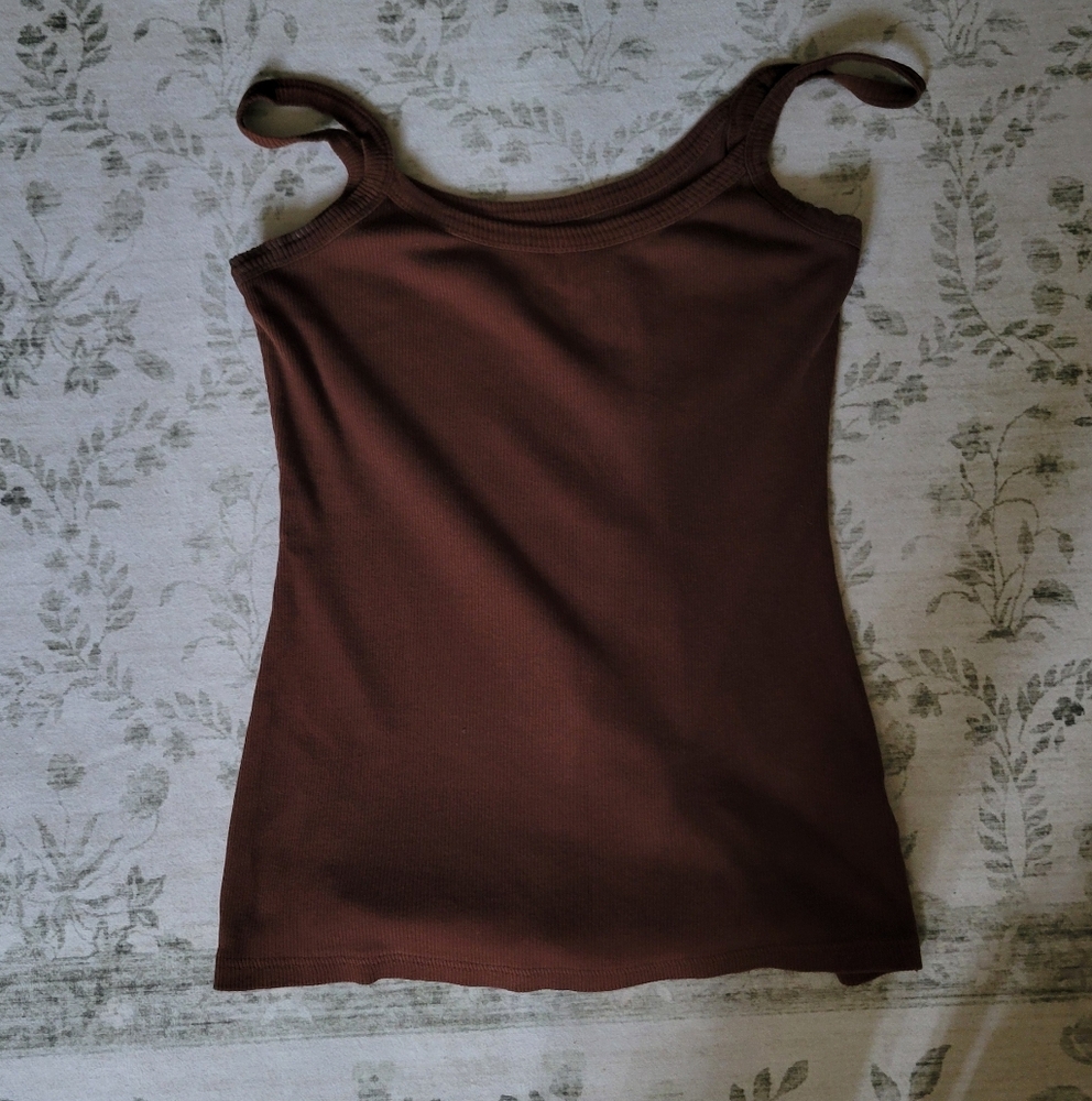 Vanity Dark Brown Wide Strap Tank Top Ribbed Cotton Womens L Grunge Basics